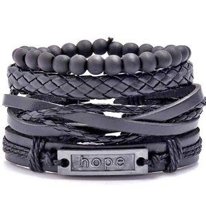 4pcs Men's Multilayer Leather Bracelet Braided  (Hope)- ADJUSTABLE SIZES